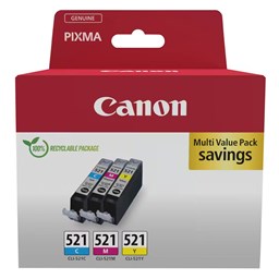 Zeige Details für Canon Tintenpatrone Multipack CLI-521CMY, Füllmenge 3 x 9ml Bild von Canon Tintenpatrone Multipack CLI-521CMY, Füllmenge 3 x 9ml