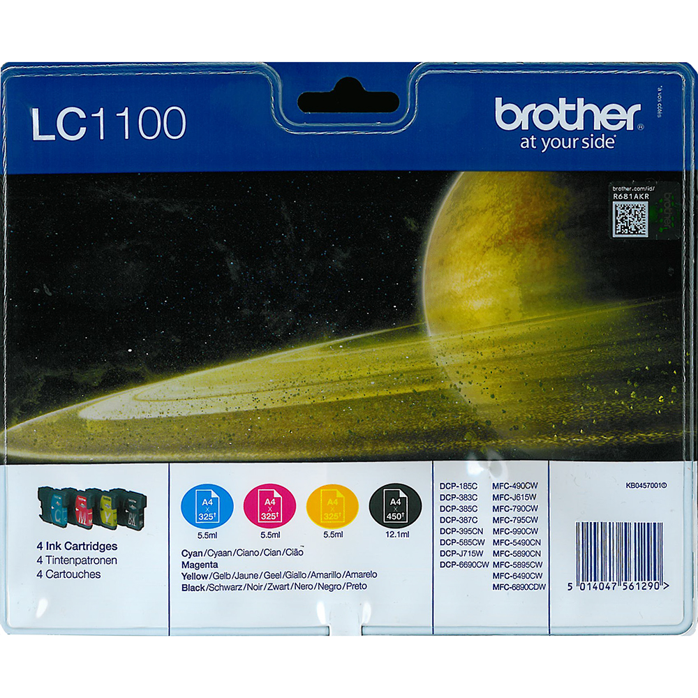 Bild von Brother Tintenpatrone LC-1100 Valuepack CMYBK, 450/325 Seiten