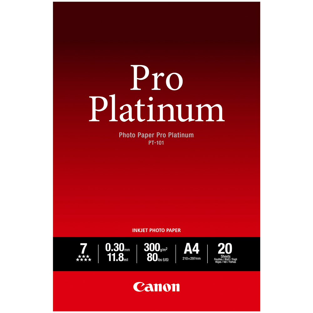 Bild von Canon Fotopapier PT101 Pro Platinum, A4, 300g/m2, 20 Blatt