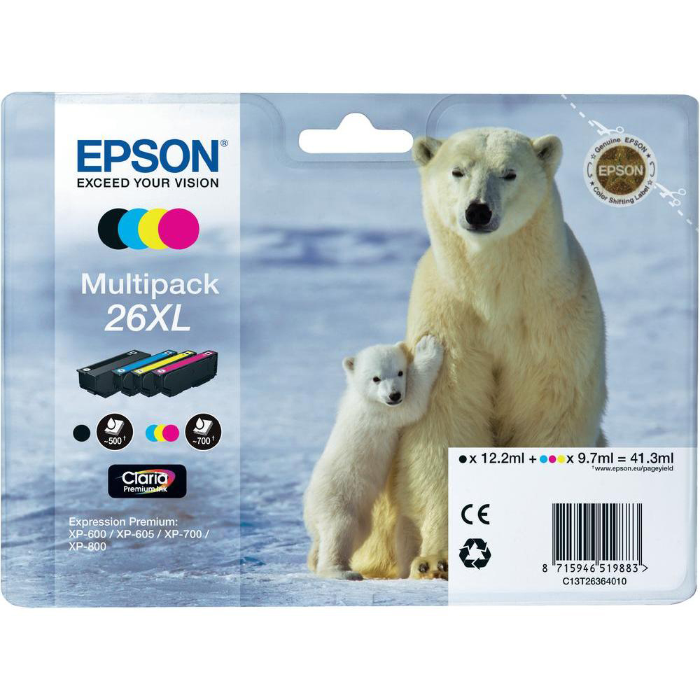 Bild von Epson Tintenpatrone 26 Multipack XL CMYBK, 1 x 500 Seiten, 3 x 700 Seiten