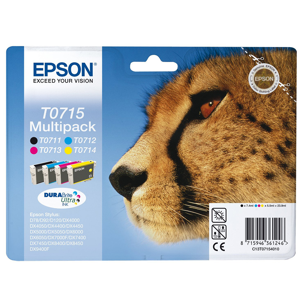 Bild von Epson Tintenpatrone T0715 Multipack CMYBK, Füllmenge 1 x 7.4ml, 3 x 5.5ml