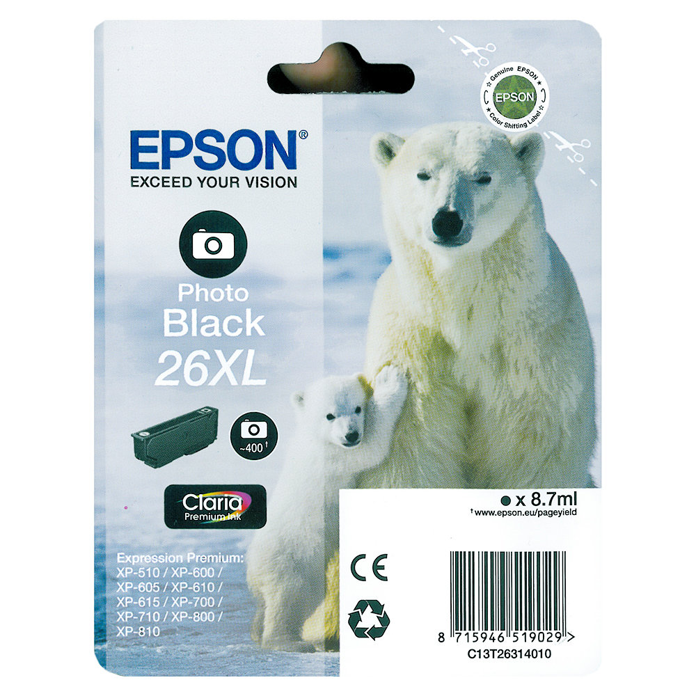 Bild von Epson Tintenpatrone 26XL photo-schwarz, 400 Seiten