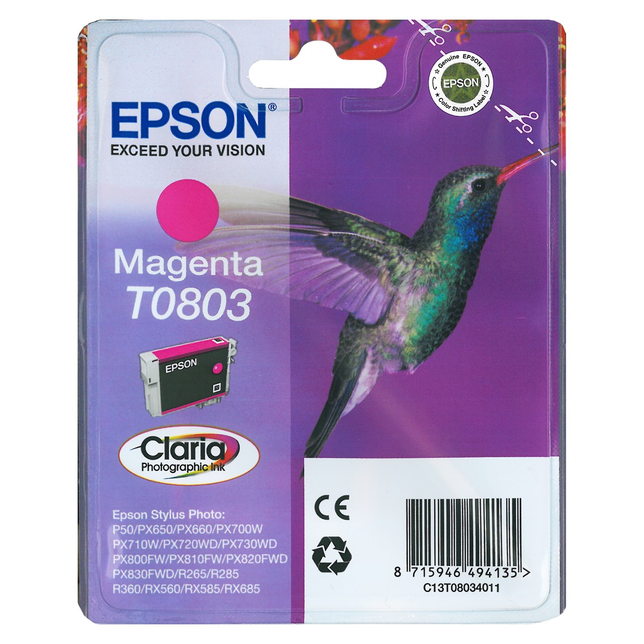 Bild von Epson Tintenpatrone T0803 magenta, 440 Seiten