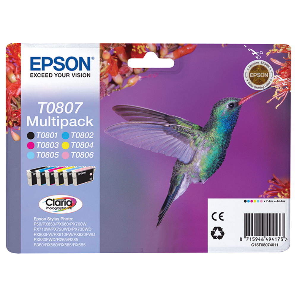 Picture of Epson Tintenpatrone T0807 Multipack CMYB/lC/lM, Füllmenge 6 x 7.4ml