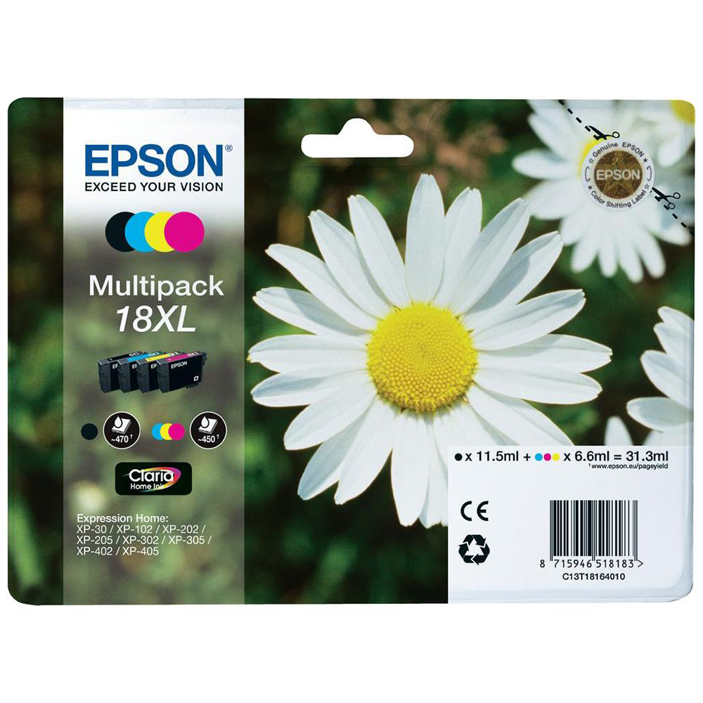 Bild von Epson Tintenpatrone T18 Multipack XL CMYBK, 450/470 Seiten 