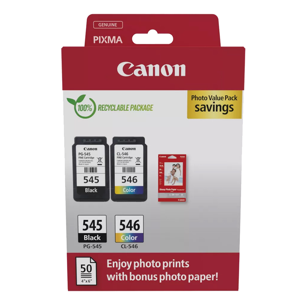 Bild von Canon Tintenpatrone Multipack PG-545/546 schwarz/farbig inkl. Fotopapier